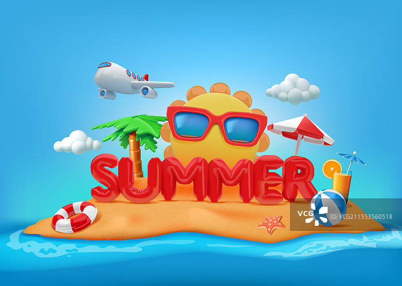 夏季背景 3D 沙滩 海洋 岛屿 太阳图片素材