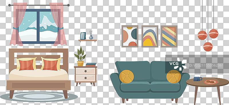 舒适的卧室和客厅图片素材