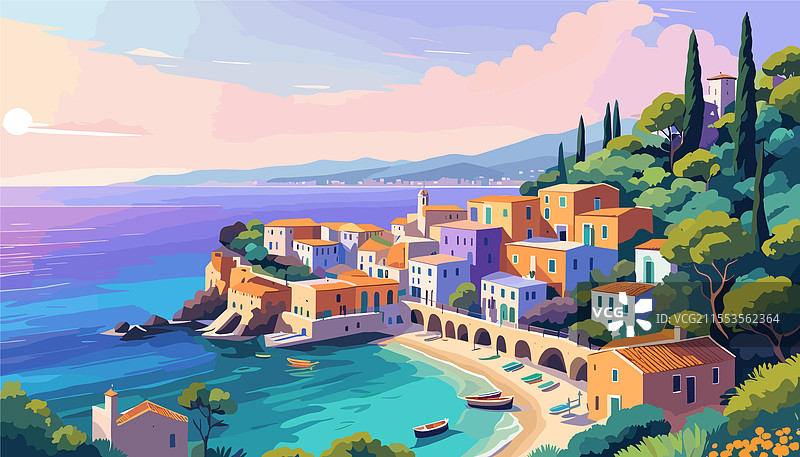 地中海海滩海岸艺术横幅图片素材