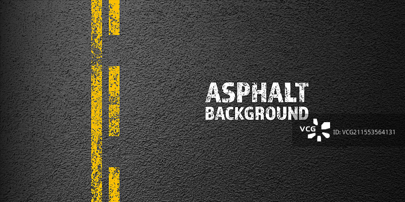 沥青道路上有黄色裂纹车道标记图片素材