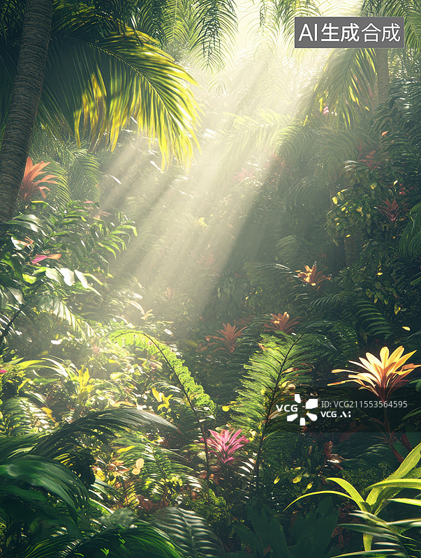 【AI数字艺术】热带雨林的绿色秘境图片素材