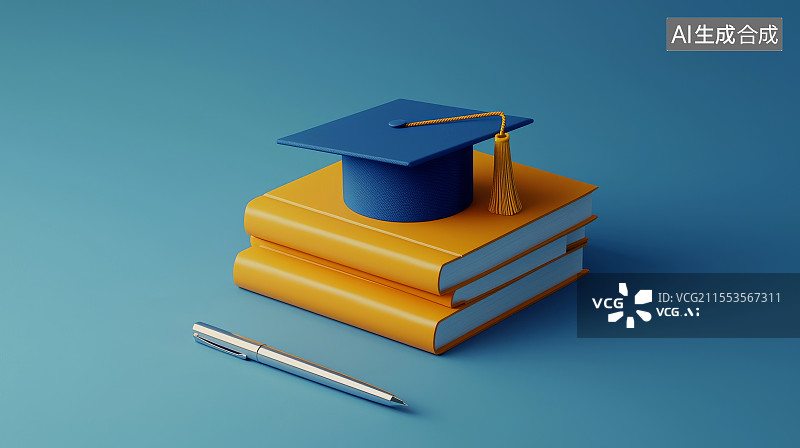 【AI数字艺术】教育象征的书籍与毕业帽组合图片素材