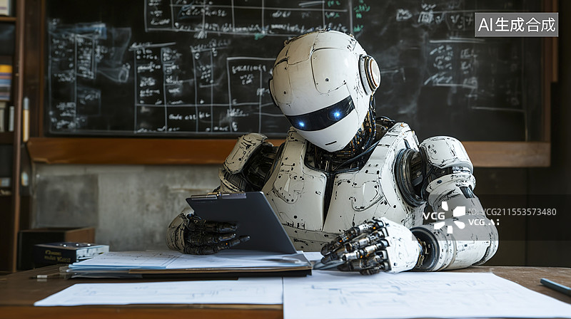 【AI数字艺术】机器人读书,阅读,学习处理文件图片素材