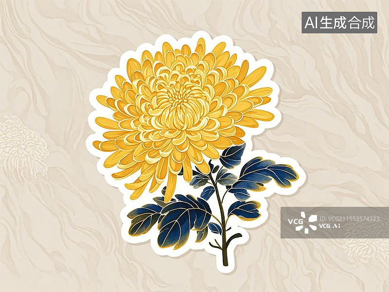 【AI数字艺术】国潮单品贴纸-中药材金丝皇菊图片素材