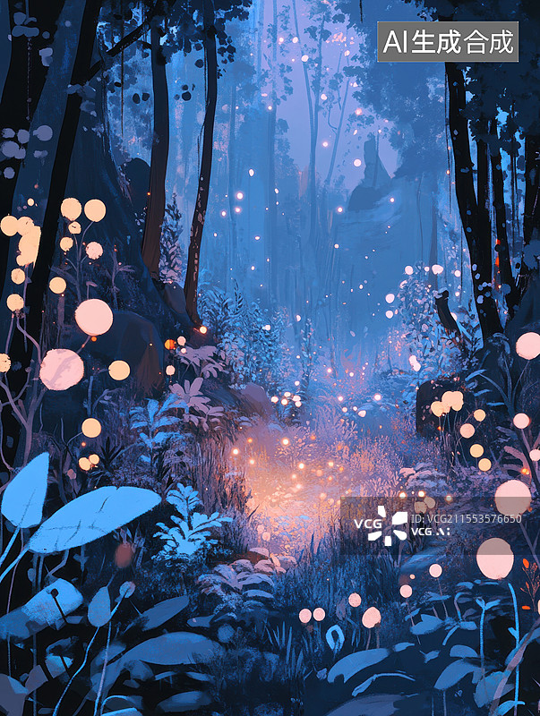 【AI数字艺术】夏夜森林中的萤火秘境图片素材