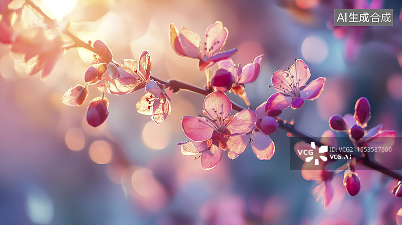 【AI数字艺术】春天花园里盛开的桃花特写镜头图片素材
