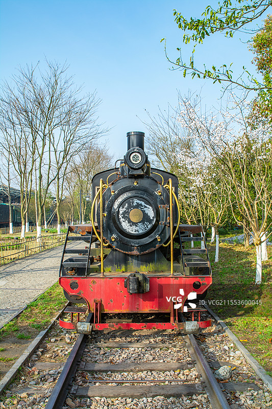 杭州白塔公园 观光小火车 火车头 江墅铁路 闸口火车站旧址 春天 春景 公园 复古蒸汽机车 观光车图片素材