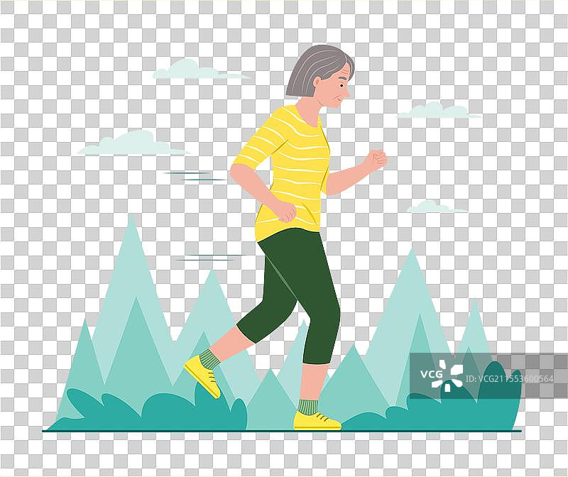 老年女性在公共公园慢跑锻炼图片素材