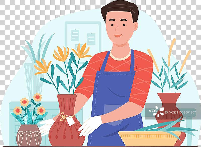 花店里整理花卉的花艺师图片素材