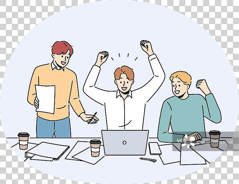 兴奋的同事们庆祝工作成功图片素材