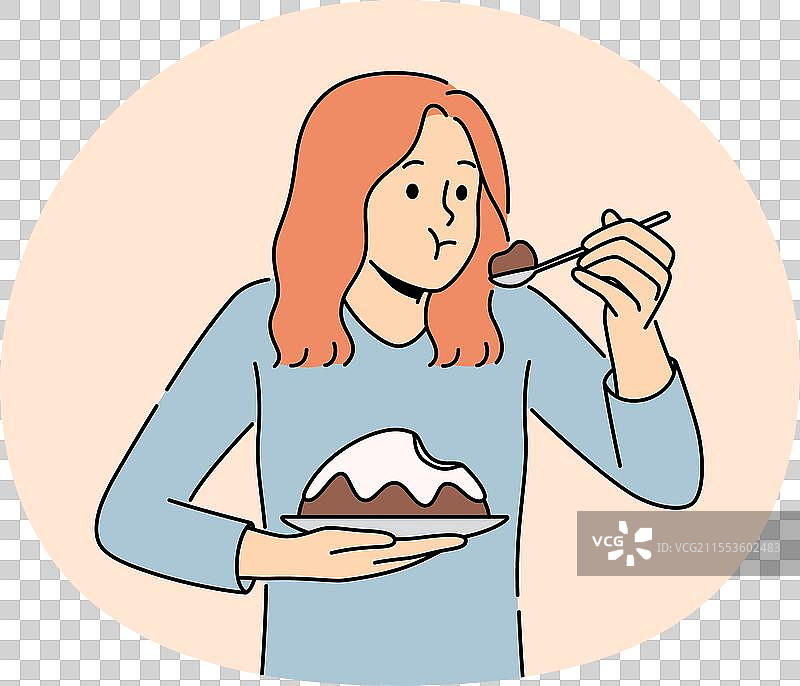 女人吃蛋糕感到内疚图片素材