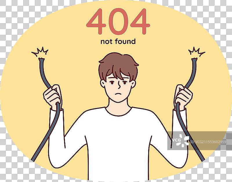 悲伤的男人手持断线，显示404错误图片素材