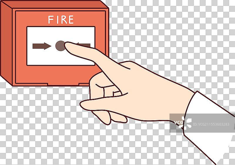 墙上的火警按钮和一个人的手图片素材