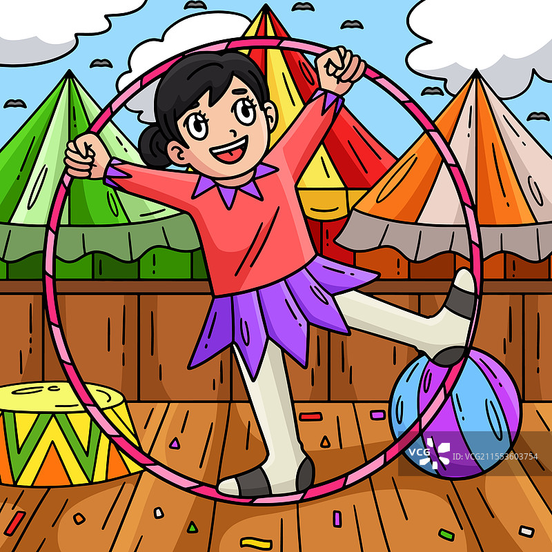 马戏团女杂技演员彩色卡通图像图片素材