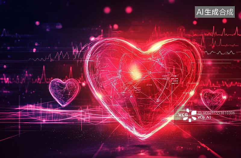 【AI数字艺术】心脏，爱情，心跳，闪亮的，心动图片素材