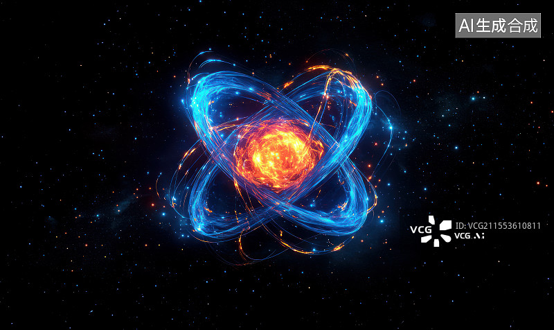 【AI数字艺术】中微子粒子核反应，原子核裂变效果图图片素材