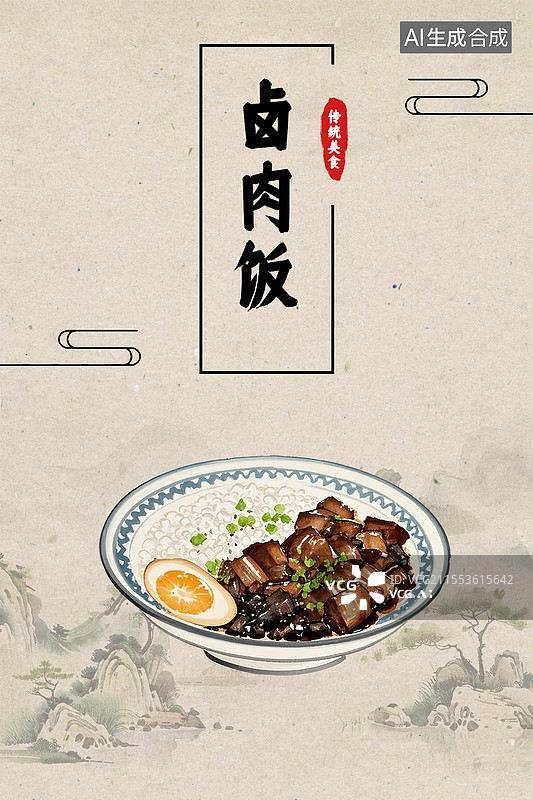 【AI数字艺术】卤肉饭传统美食餐饮海报设计模板图片素材