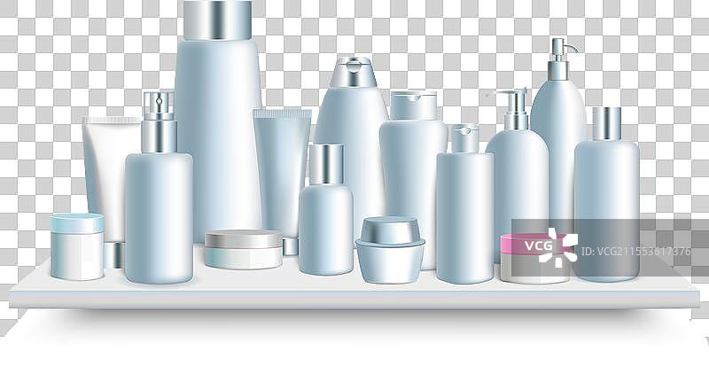 逼真的塑料化妆品瓶套装图片素材