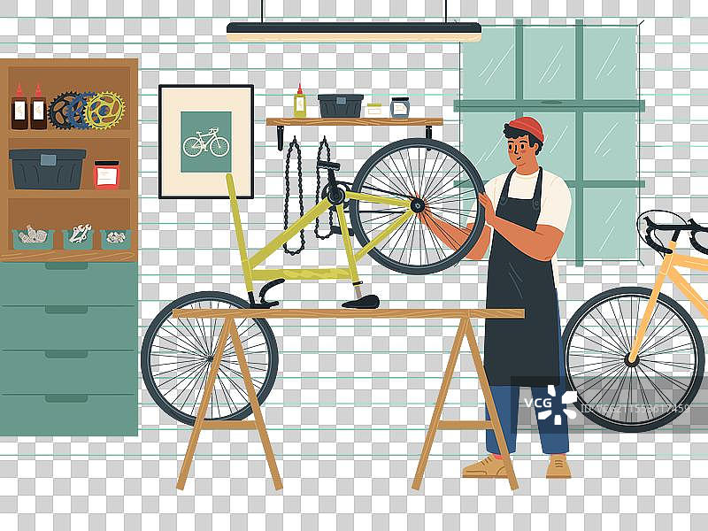 机械工人更换和修理损坏的轮子图片素材