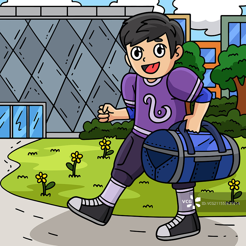 带有彩色运动包的美式足球运动员图片素材