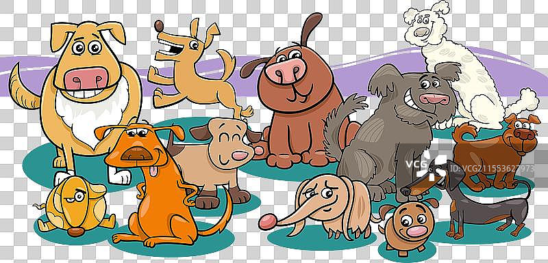 卡通狗和小狗动物角色组合图片素材