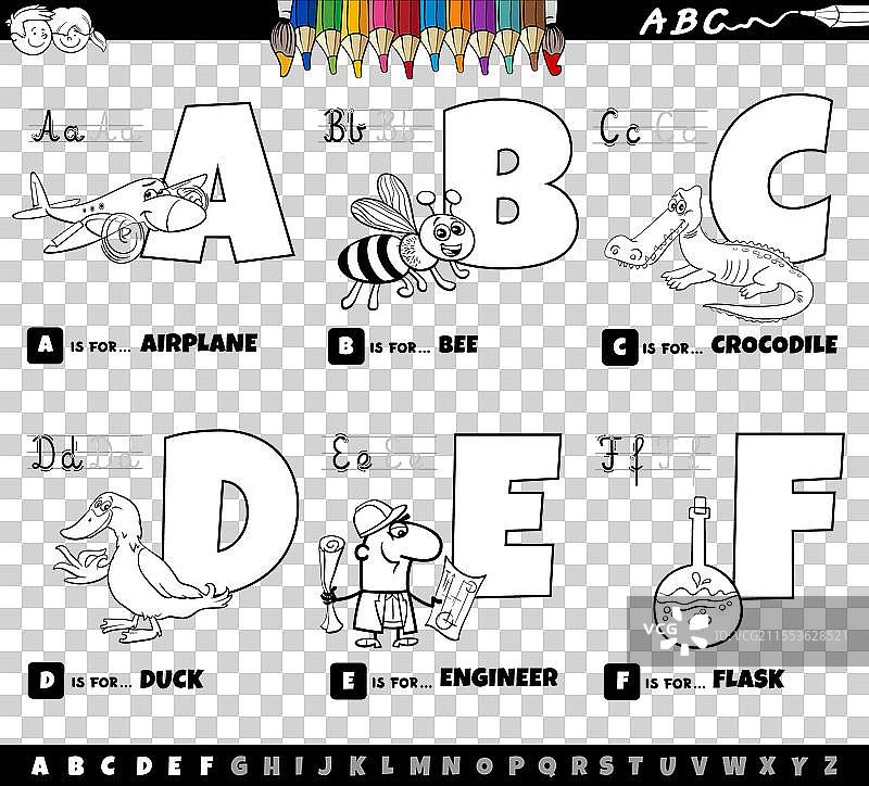 教育卡通字母表字母集合，从A开始图片素材