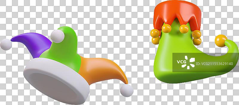 多彩的小丑帽，带铃铛的靴子图片素材