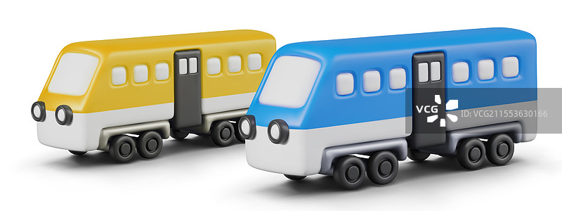 一组不同颜色的蓝色客运列车图片素材