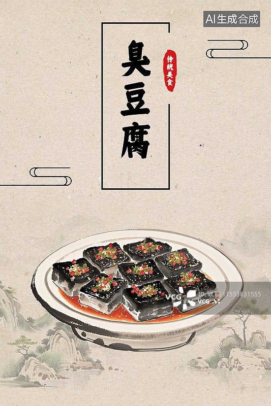 【AI数字艺术】传统美食臭豆腐餐饮海报设计模版图片素材