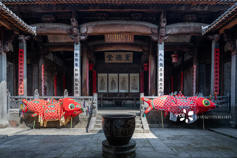 歙县北岸吴氏宗祠，清代木构建筑，全国重点文物保护单位图片素材