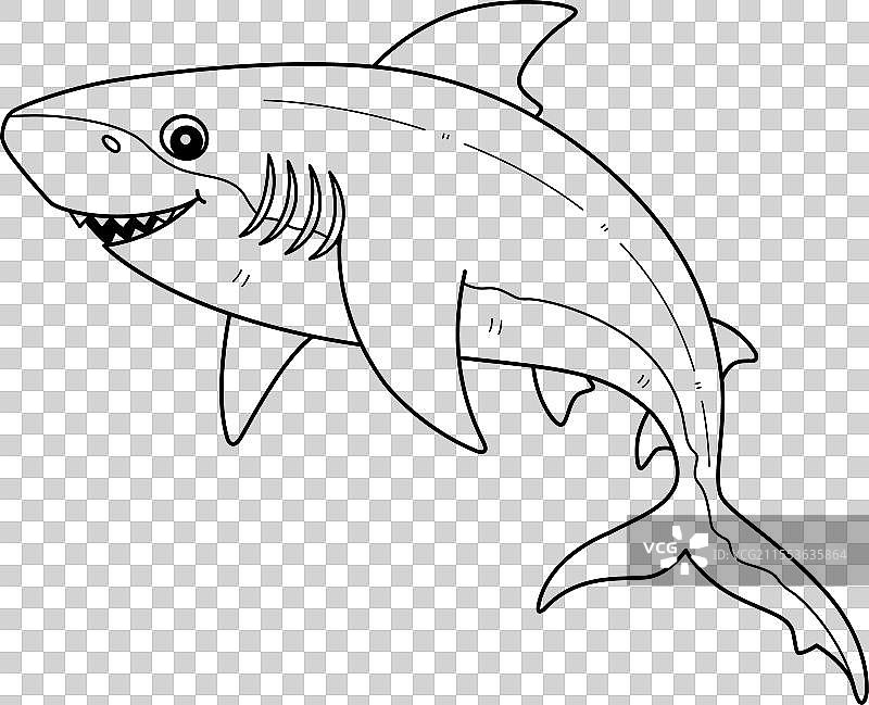 孤立的公牛鲨鱼涂色页，适合儿童使用图片素材