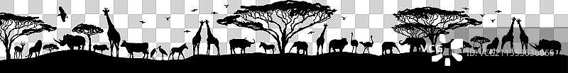 非洲长景观动物剪影图片素材