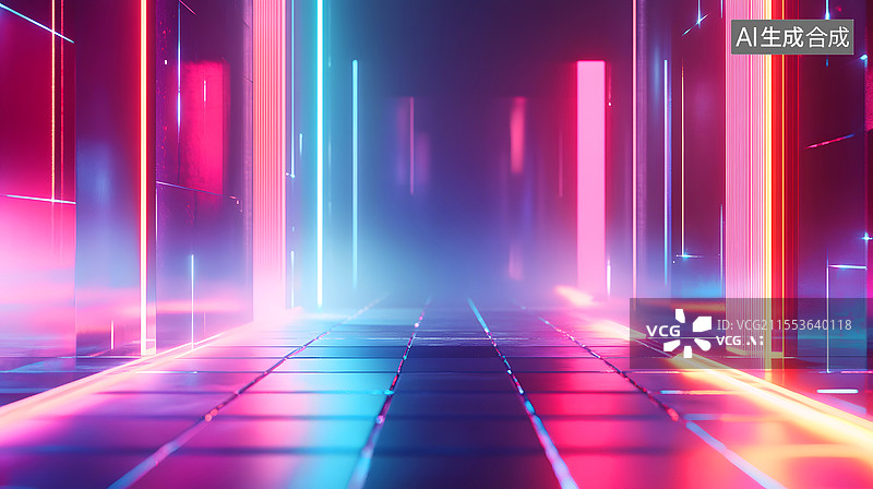 【AI数字艺术】赛博朋克的几何场景图片素材