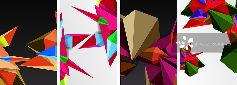 一组三角形几何低多边形3D形状图片素材