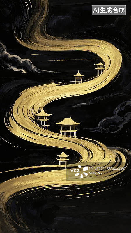 【AI数字艺术】中国风山水意境插画图片素材