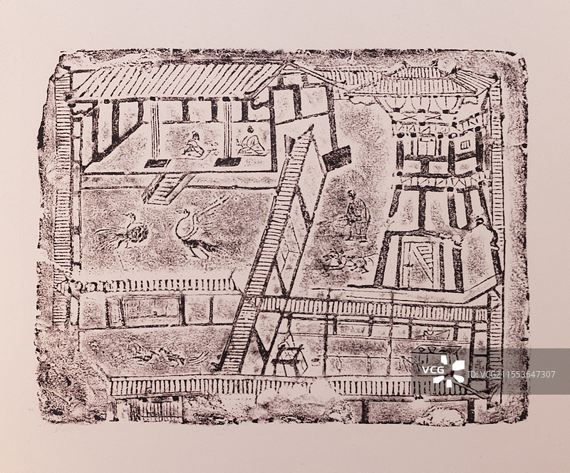 庭院画像砖拓片 东汉 四川省成都市羊子山 2号墓出土 重庆中国三峡博物馆图片素材