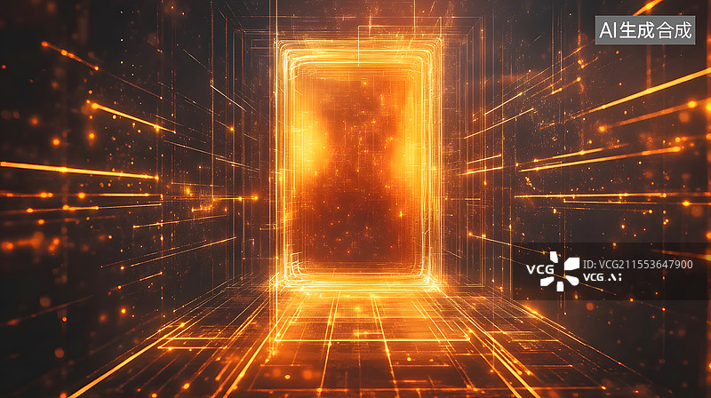 【AI数字艺术】金色数据隧道图片素材
