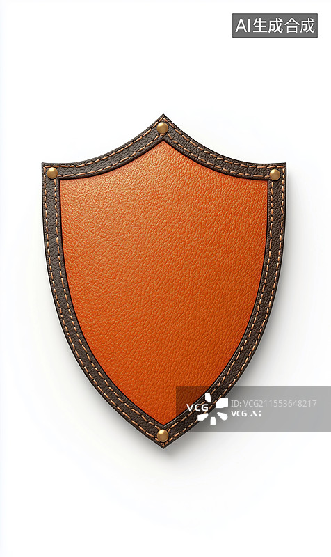 【AI数字艺术】白背景牛皮材料缝制的盾牌扁平图标素材图案图片素材