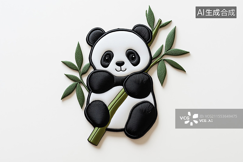 【AI数字艺术】白底抱着竹子的可爱卡通国宝大熊猫扁平素材图标图片素材