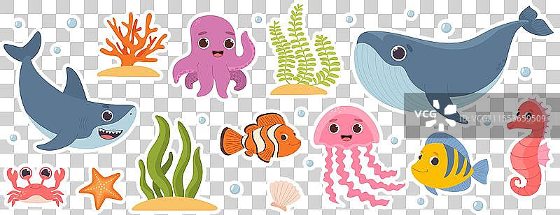海洋动物贴纸套装图片素材