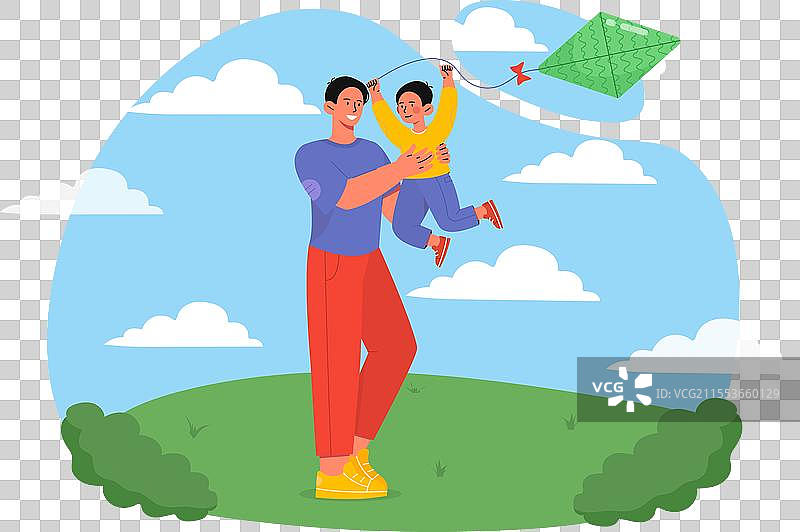 父亲和儿子放风筝图片素材