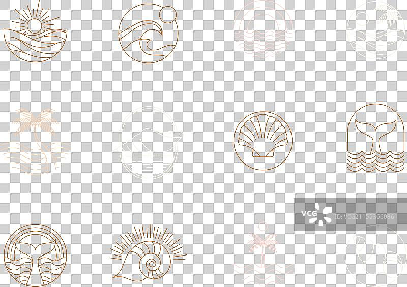 波希米亚风格的线性标志、图标和海洋符号图片素材