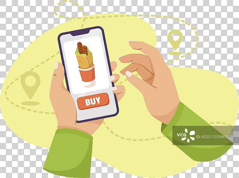 手握智能手机进行食品配送图片素材