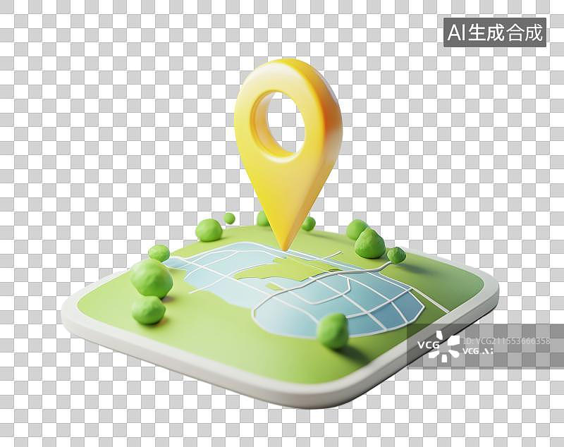 【AI数字艺术】3D粘土黄色地标地块地图位置图片素材