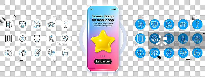 打开门、果汁和检查的线条图标用于网页图片素材