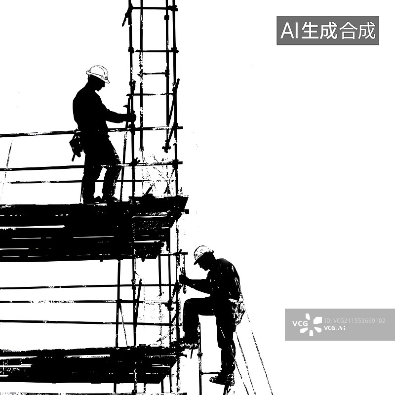 【AI数字艺术】AIGC：脚手架上的建筑工人图片素材