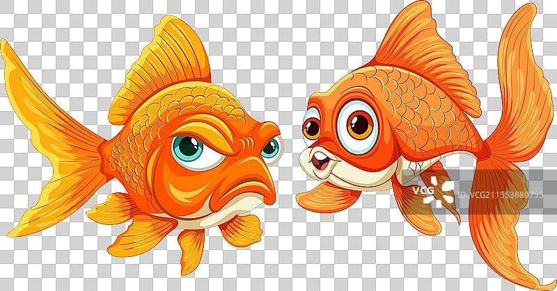 两只色彩鲜艳的卡通金鱼相对而视图片素材