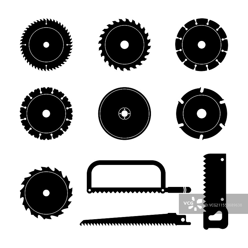 锯片和手锯轮廓的集合图片素材