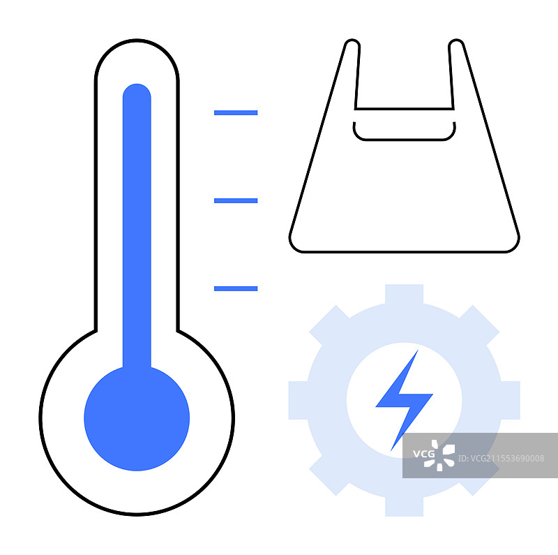 环保袋和能量齿轮的温度计图片素材