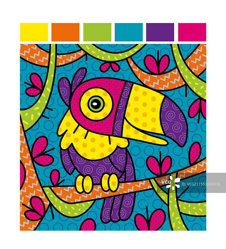 一只巨嘴鸟栖息在树上图片素材